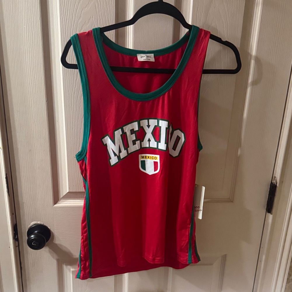 Free Kisses Red Mexico Tank Top with Green Trim